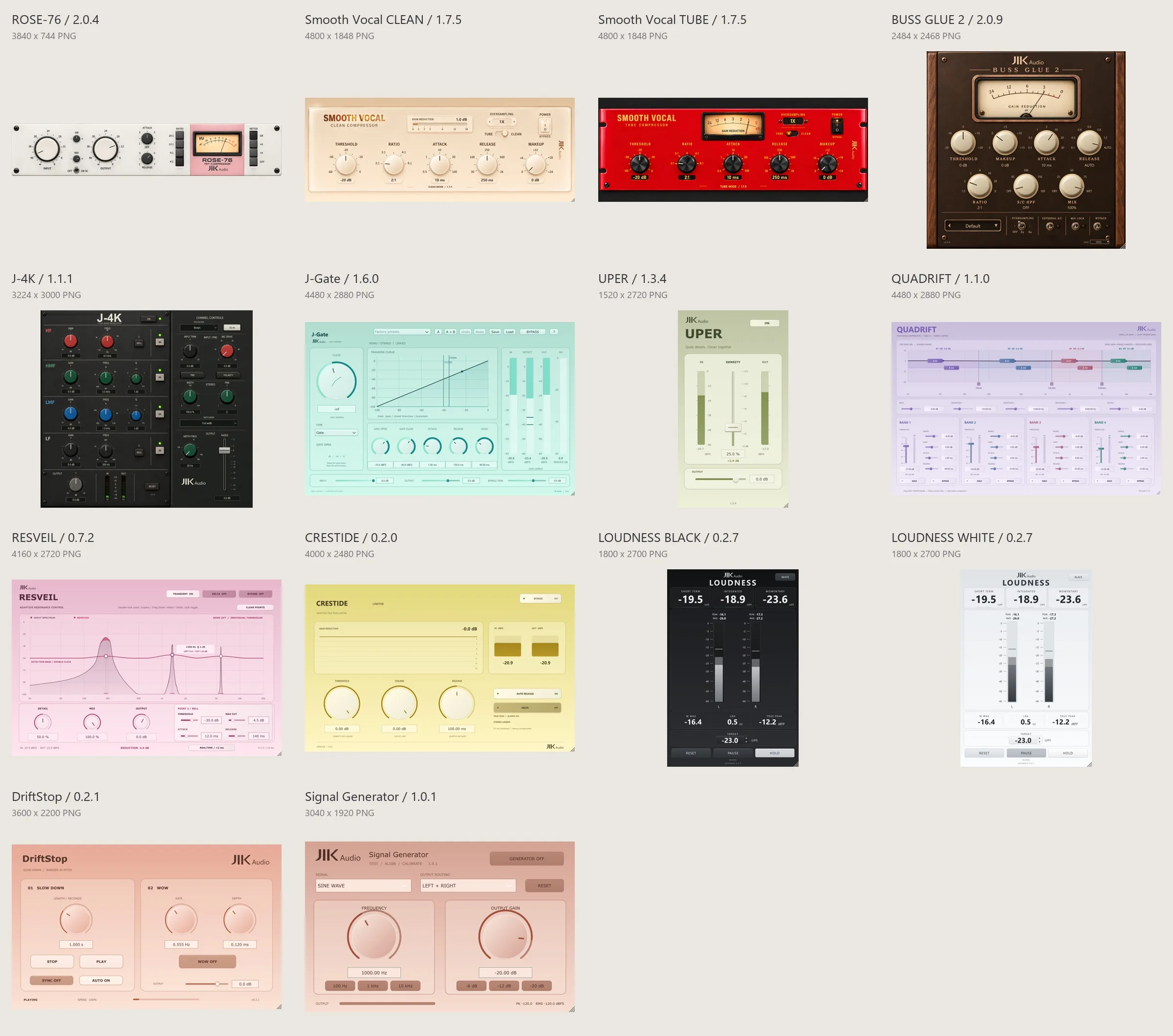 JIK AUDIO 插件包 · 12 款插件界面总览